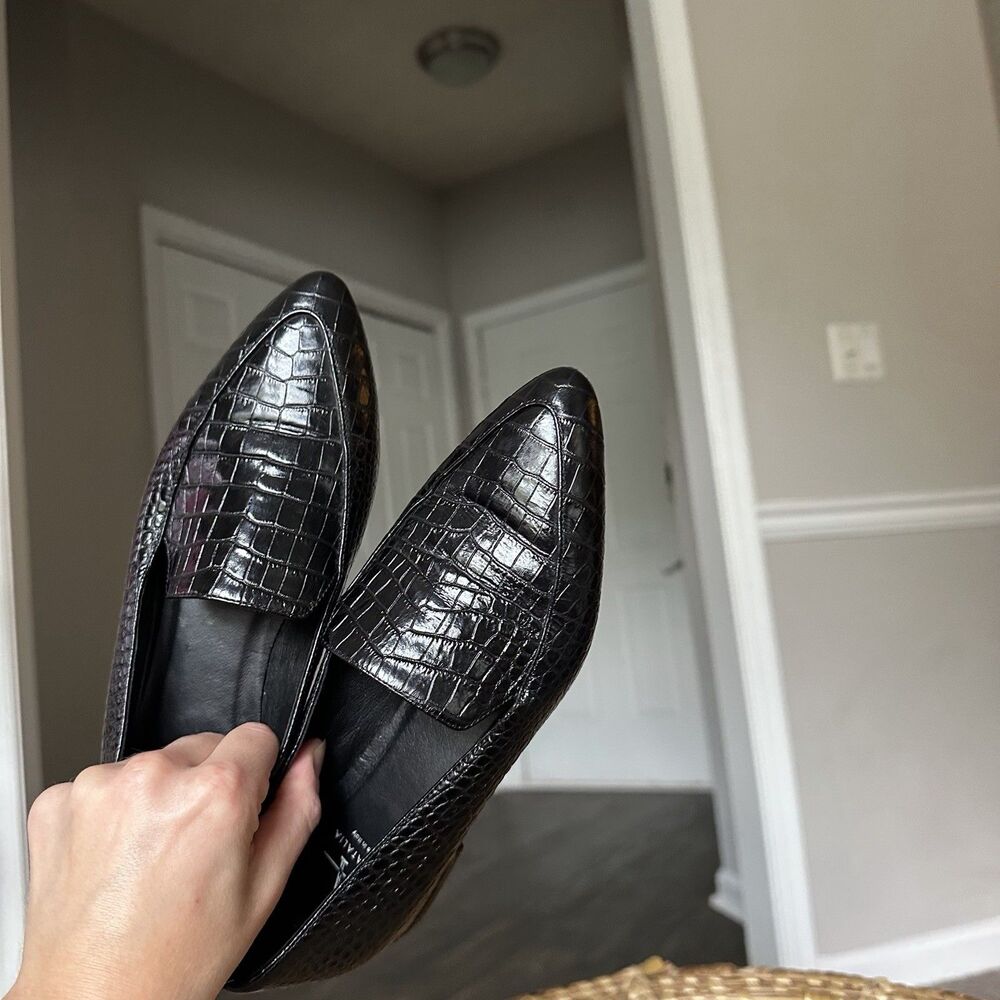 Aquatalia Women’s Loafer Perci Gold Black Crocodile Embossed Leather Size 5 $350 - Picture 9 of 14